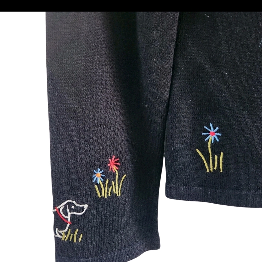 Northern Isles Black Embroidered Dog Theme Button Cardigan Sweater Womens Size M - Picture 5 of 10